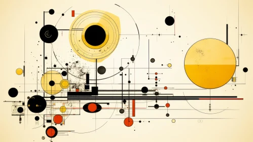 Yellow Abstract Art with Futuristic and Mechanical Elements