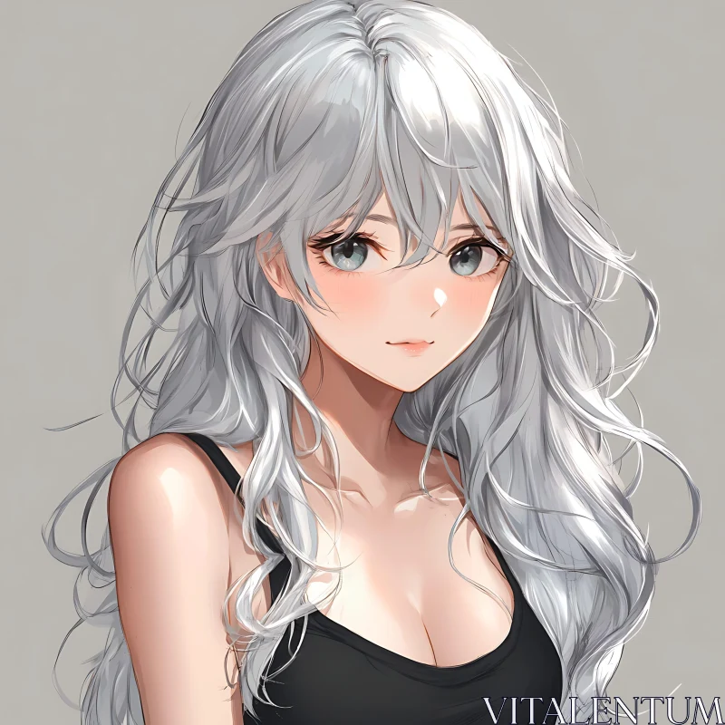 AI ART Silver-Haired Anime Girl Illustration