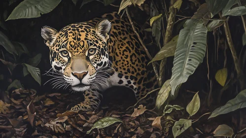 Wild Jaguar Among Green Leaves