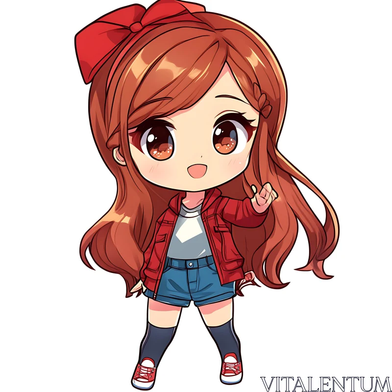 AI ART Cute Anime Character with Red Jacket and Bow