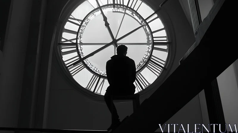 AI ART Monochrome Clock Tower Contemplation