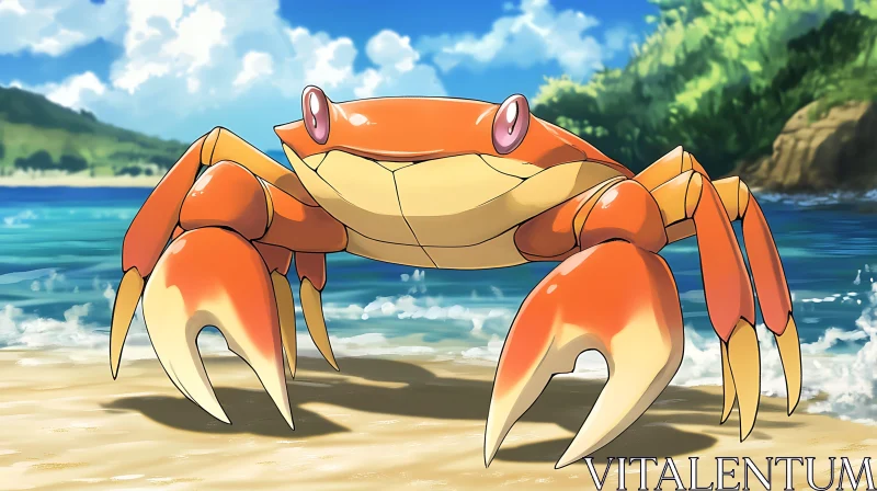 AI ART Cartoon Crab on Sandy Shore