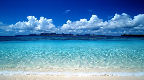 Seascape of Turquoise Waters and White Clouds