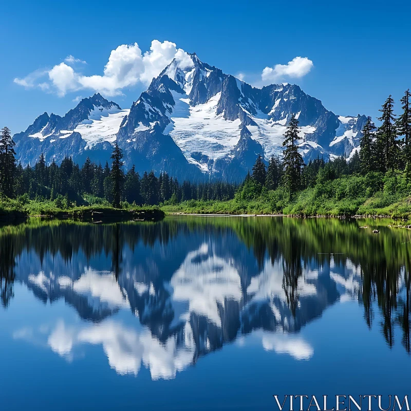 Still Lake Reflecting Snow Mountain AI Image