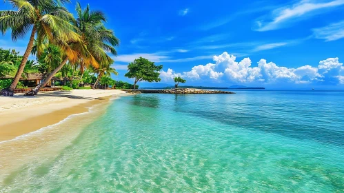 Tropical Beach Serenity: Palm Trees and Clear Water