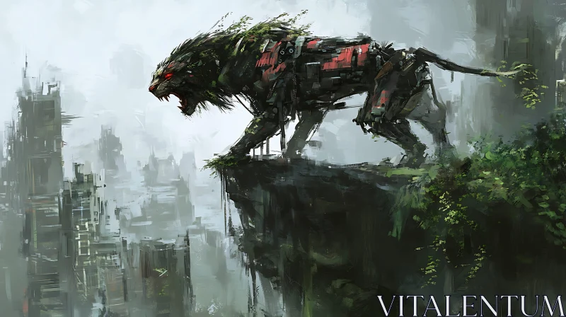 AI ART Cyborg Lion on Cliff Edge