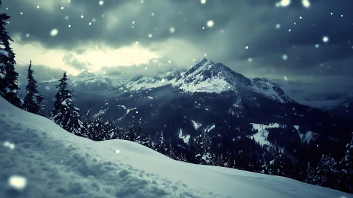 Snowy Mountain Vista in Winter