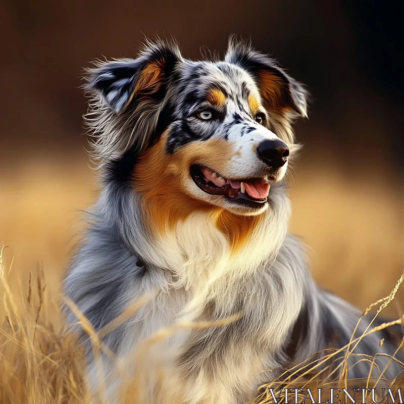 AI ART Majestic Australian Shepherd in the Golden Field