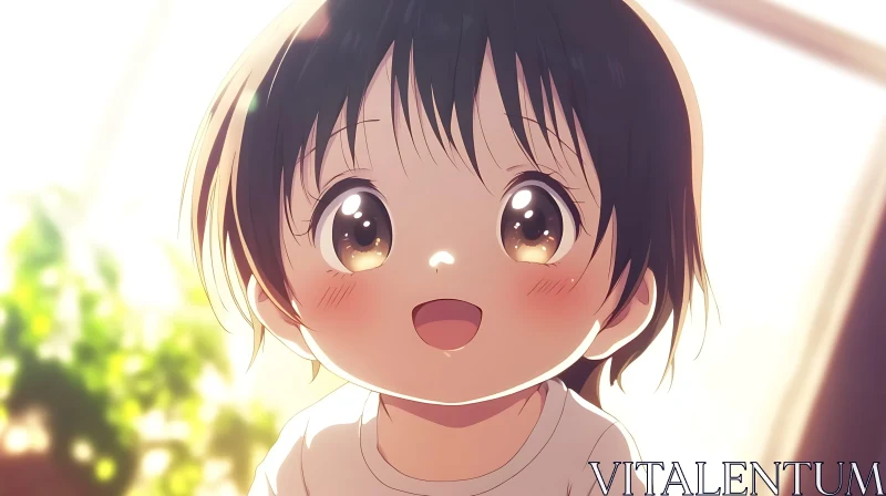 AI ART Happy Anime Child in Warm Sunlight