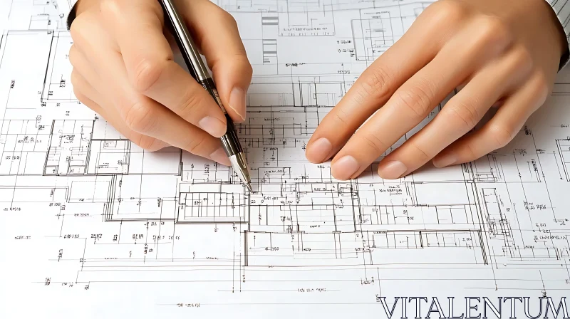 Architect Drawing Technical Blueprints AI Image