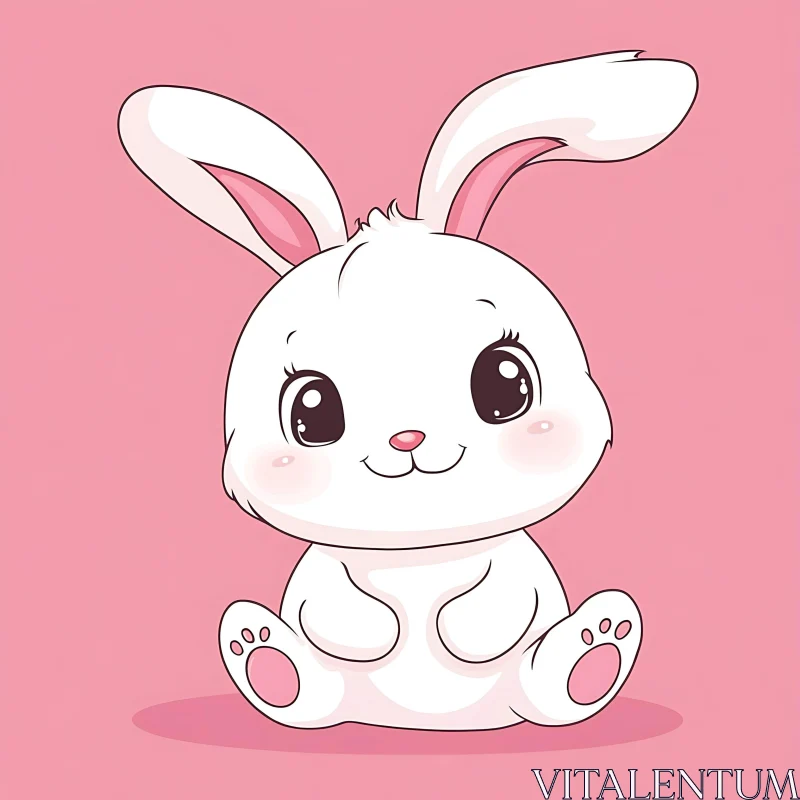 Adorable White Bunny on Pink Background AI Image