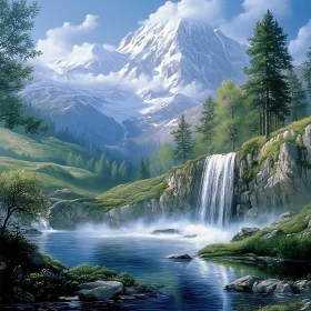 Scenic Waterfall and Mountain Vista