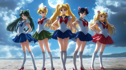 Anime Sailor Scouts Under Full Moon