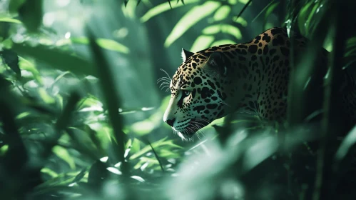 Stealthy Jaguar Among Green Leaves