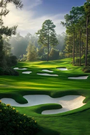 Sunlit Golf Course with Verdant Greens and Bunkers , AI