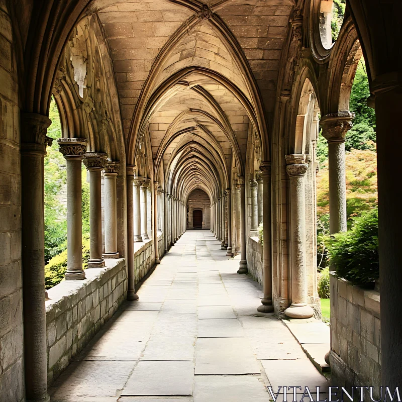 Historic Stone Cloister with Elegant Arches AI Image