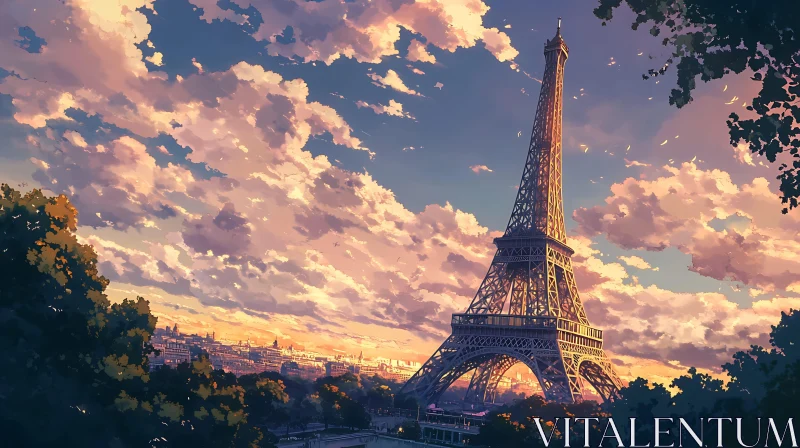 Romantic Eiffel Tower During Sunset AI Image