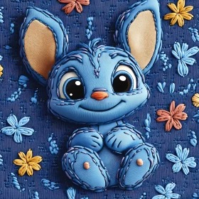 Adorable Handcrafted Blue Character with Flowers