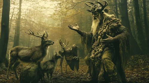 Mystical Forest Guardian with Deer