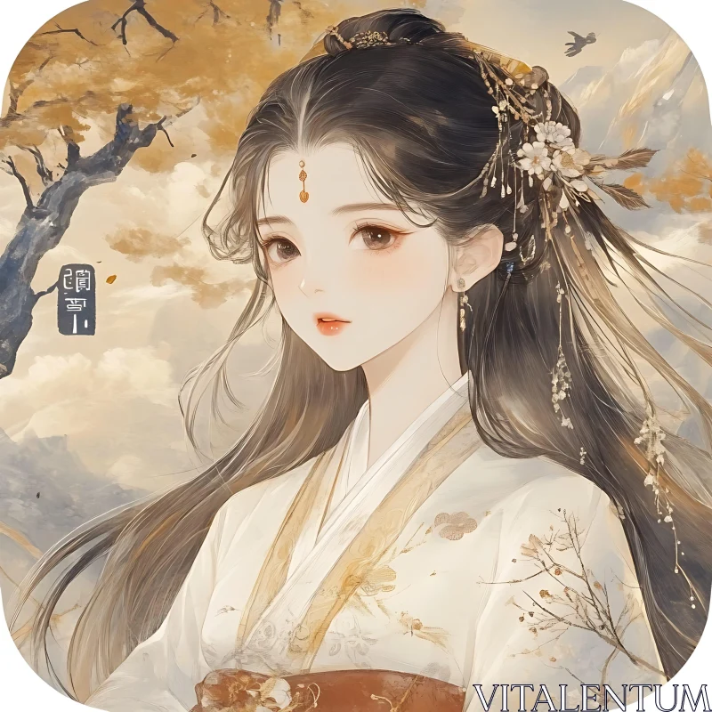 AI ART Graceful Anime Woman with Floral Accessories