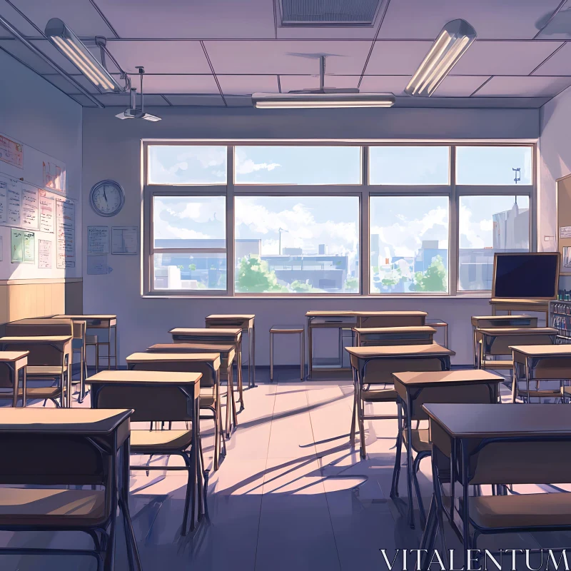 Anime Classroom with Bright Sunlight AI Image