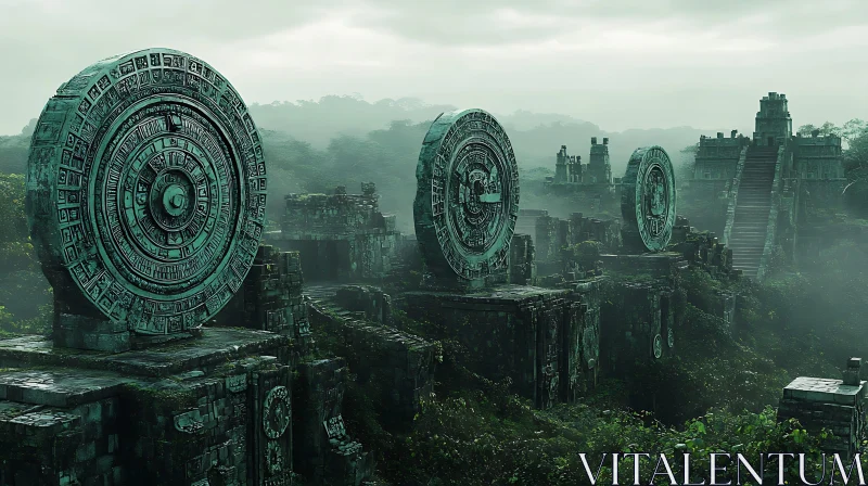 AI ART Foggy Ancient Ruins with Stone Circles