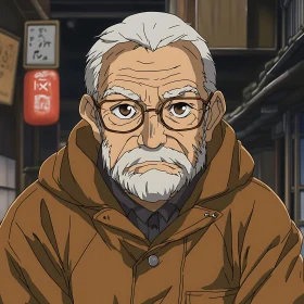 Thoughtful Elderly Man in Anime Style