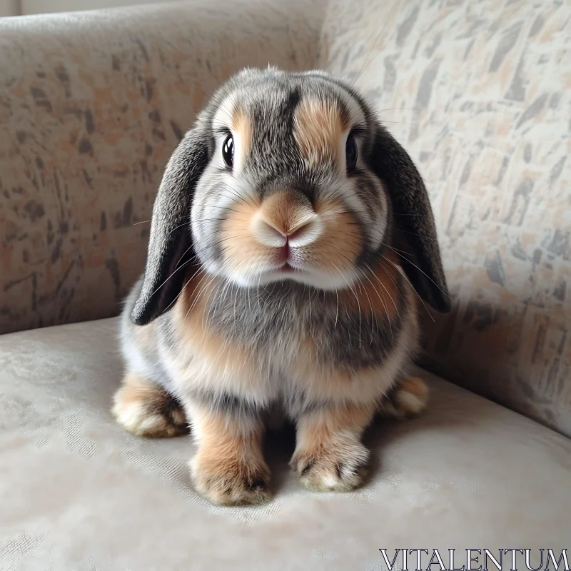 Sweet Lop-Eared Rabbit on Sofa AI Image