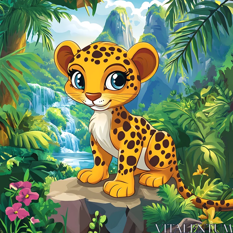 Cartoon Leopard Cub Portrait AI Image