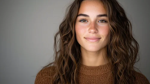 Natural Beauty Portrait of a Woman with Brown Hair and Freckles