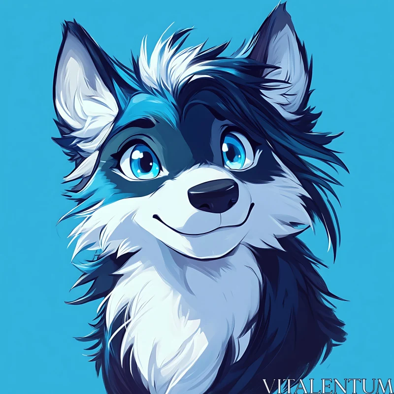 Smiling Furry Animal Cartoon with Bright Blue Eyes AI Image