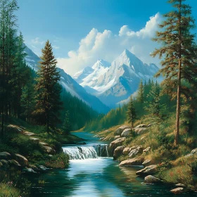 Scenic Mountain River with Waterfall