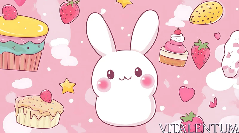 AI ART Cartoon Rabbit Surrounded by Sweets