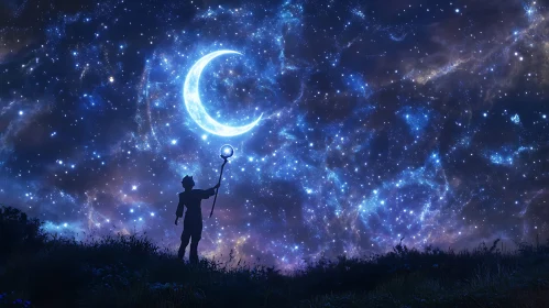 Starry Night Fantasy with Moon