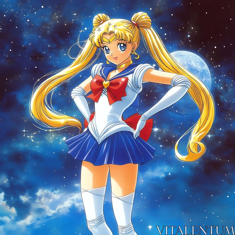 Blonde Anime Character in Starry Space AI Image