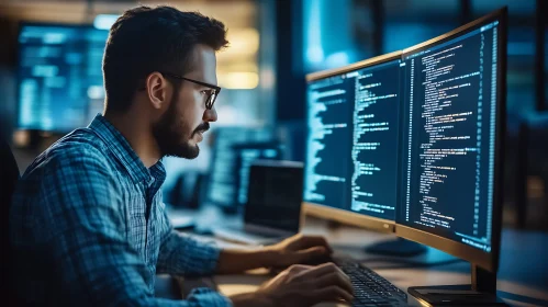 Software Developer Coding at Night