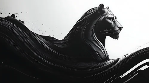 Lion Abstract Black and White Lines