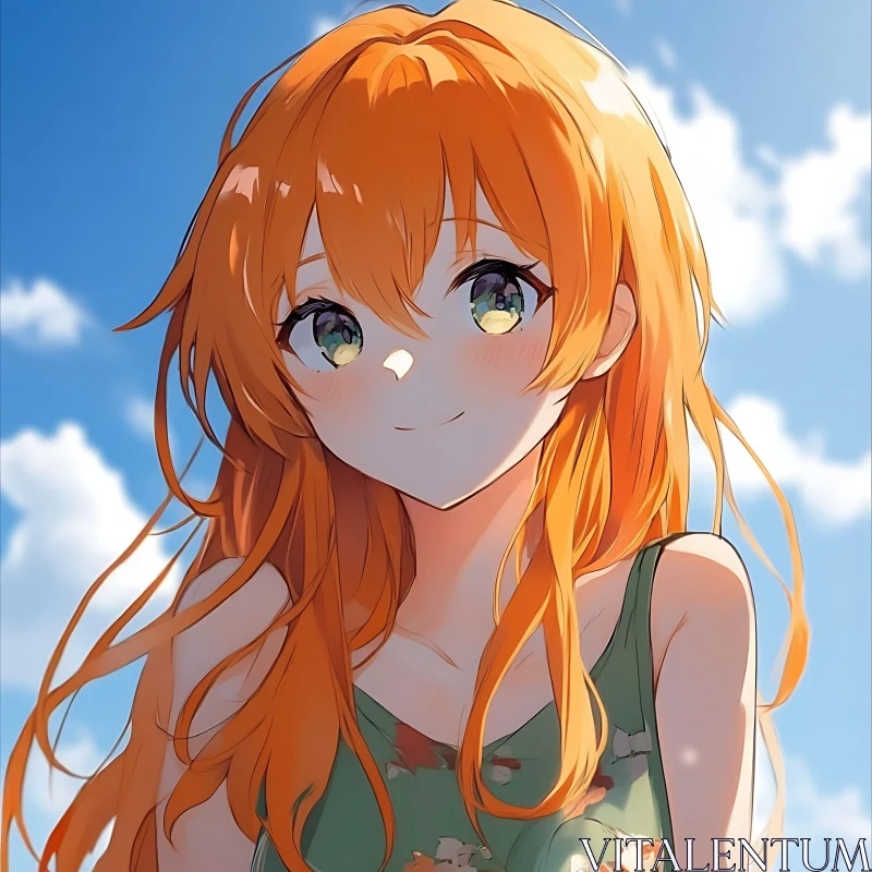 Anime Girl with Orange Hair on a Sunny Day AI Image