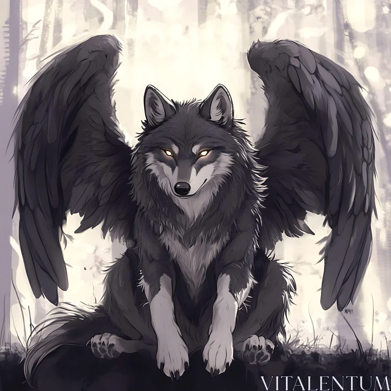 AI ART Mystical Winged Wolf Sentinel