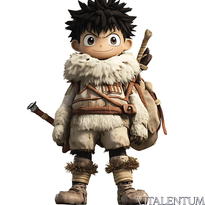 Anime Adventurer in Fur Gear AI Image