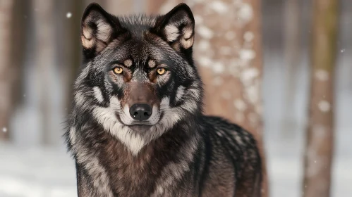 Lone Wolf in Snowy Forest