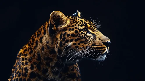 Wild Leopard Profile on Black Backdrop