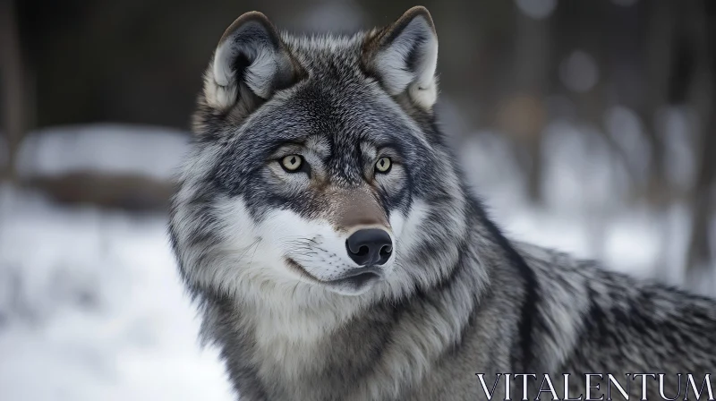 AI ART Close-up of a Grey Wolf in Winter