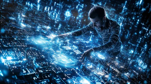Futuristic Interface with Blue Digital Glow