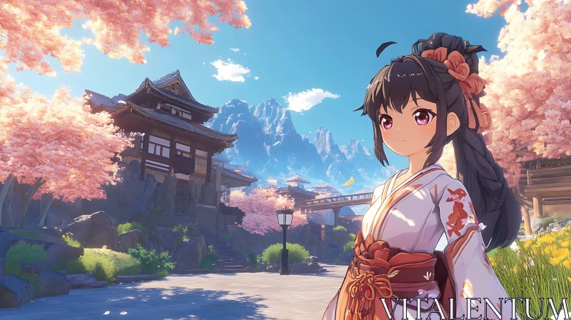 Serene Anime Scene with Traditional Japanese Elements AI Image