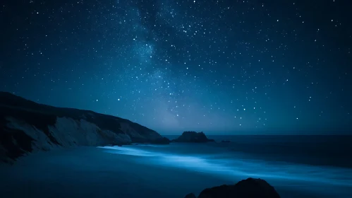 Coastal Night Scene with Starry Sky