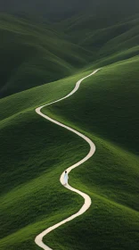 Solitary Walk on Serpentine Path in Green Hills