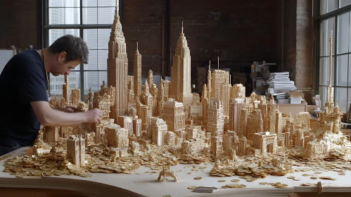 Intricate Miniature Urban Skyline