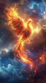 Fiery Phoenix Soaring Amidst Ethereal Clouds