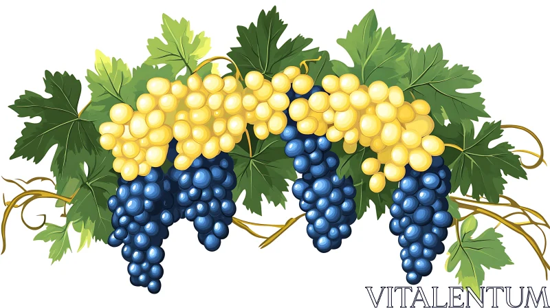 AI ART Still Life of Blue and Yellow Grapes